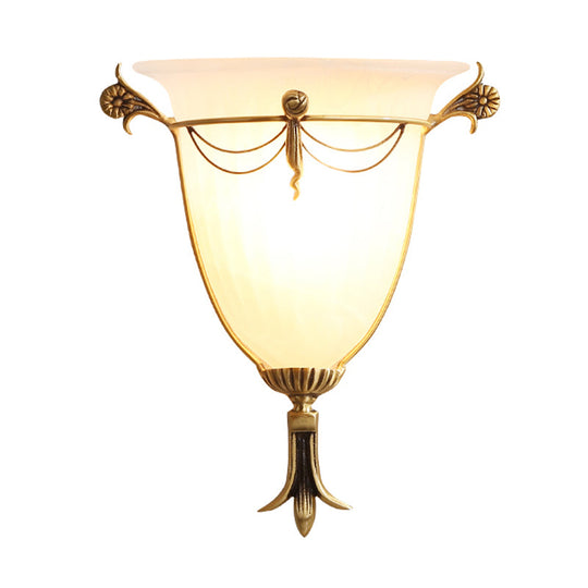 Tradition White Glass Wall Sconce Lamp - Wide Flare Design Bedside Lighting Fixture