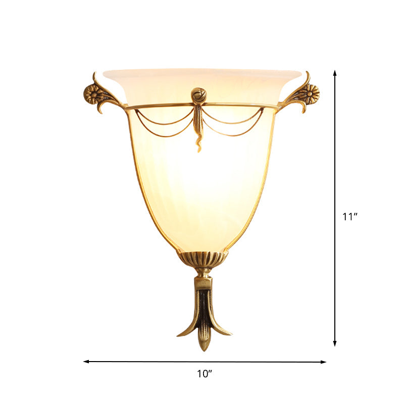 Tradition White Glass Wall Sconce Lamp - Wide Flare Design Bedside Lighting Fixture