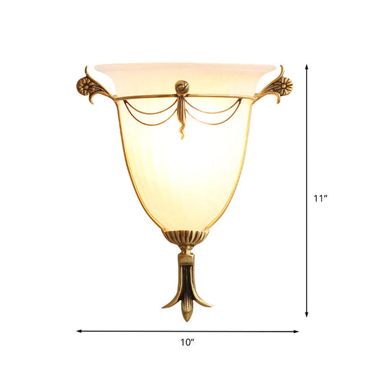 Tradition White Glass Wall Sconce Lamp - Wide Flare Design Bedside Lighting Fixture