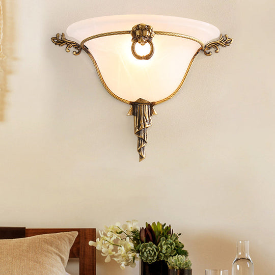 Opal Glass Trumpet Sconce: Elegant Brass Wall Light For Stairways