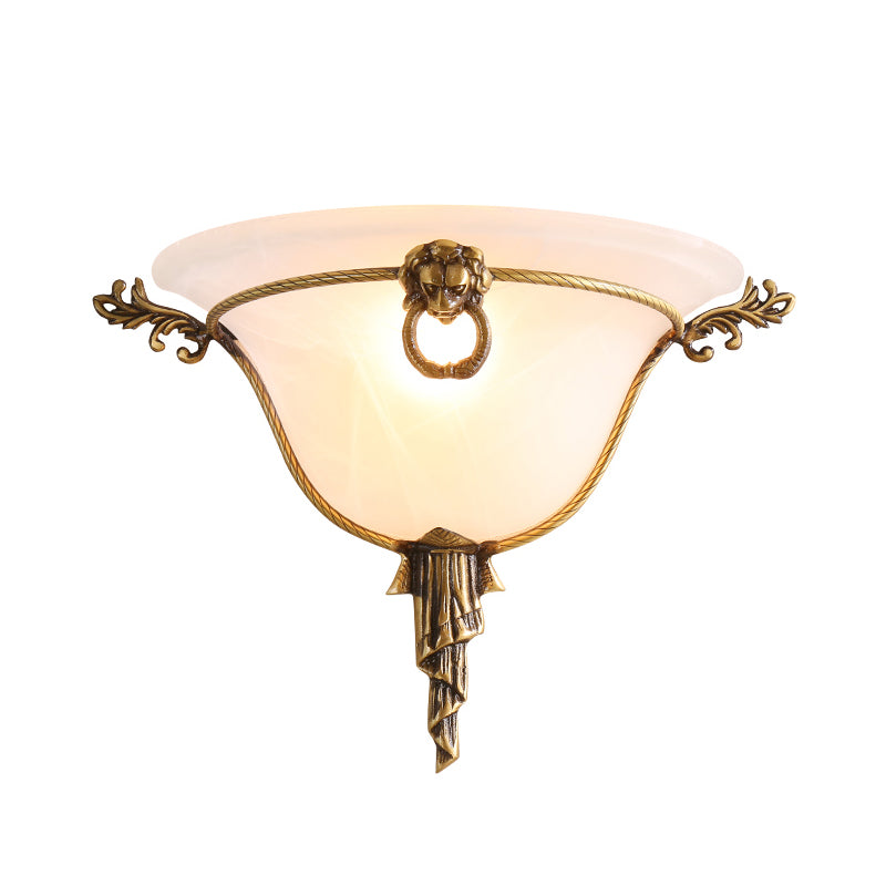 Opal Glass Trumpet Sconce: Elegant Brass Wall Light For Stairways