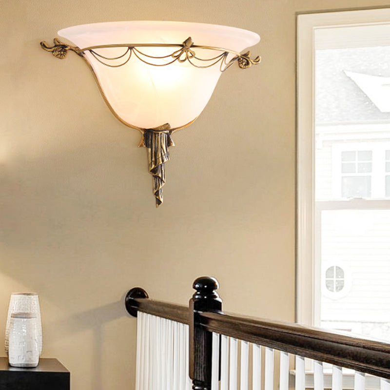 Modern Flare Milk Glass Wall Light: Brass Flush Mount Sconce For Bedside