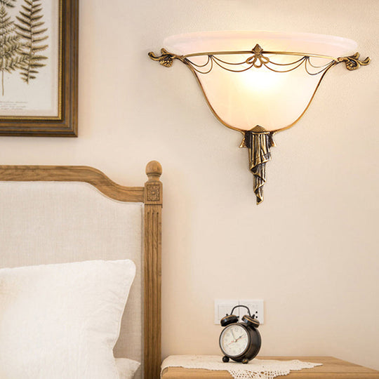 Modern Flare Milk Glass Wall Light: Brass Flush Mount Sconce For Bedside