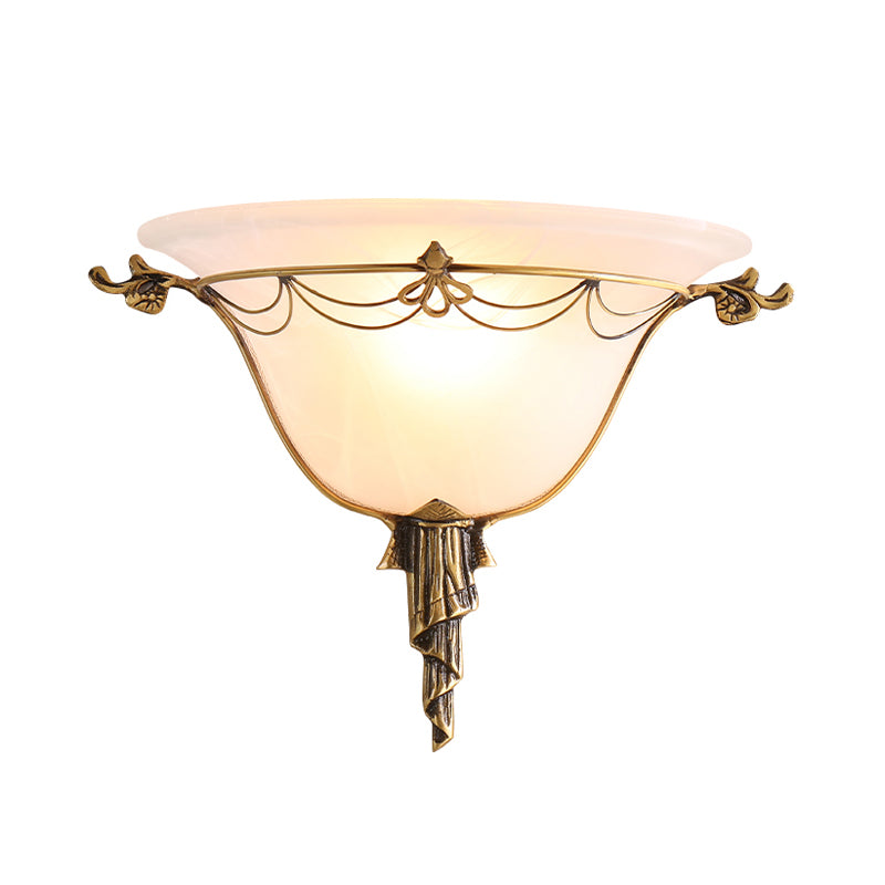 Modern Flare Milk Glass Wall Light: Brass Flush Mount Sconce For Bedside