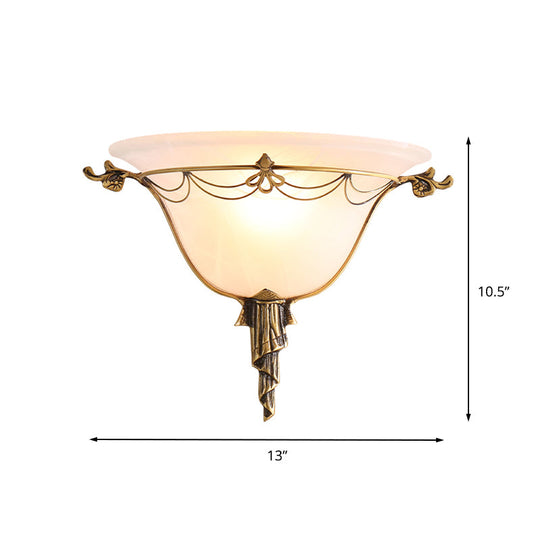 Modern Flare Milk Glass Wall Light: Brass Flush Mount Sconce For Bedside