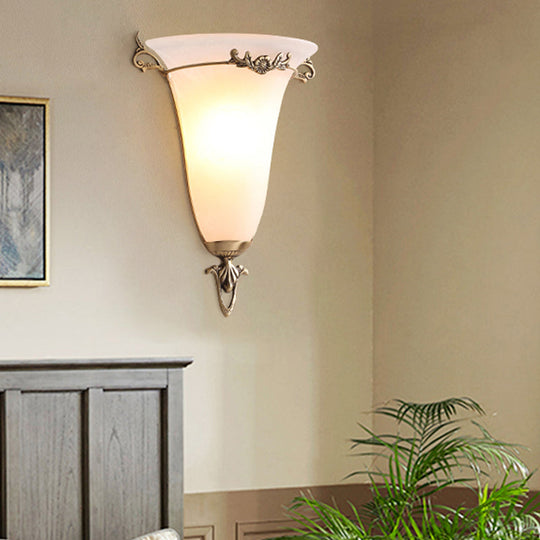 Classic Brass Wall Mounted Lamp With Frosted Glass Shade - Traditional Trumpet Design