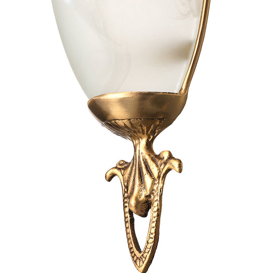 Classic Brass Wall Mounted Lamp With Frosted Glass Shade - Traditional Trumpet Design