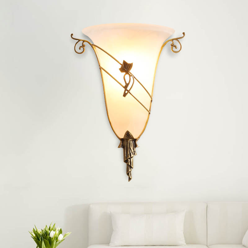 Traditionary White Glass Wall Mounted Brass Bell Sconce: 1-Head Lighting For Living Room