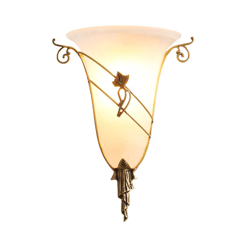 Traditionary White Glass Wall Mounted Brass Bell Sconce: 1-Head Lighting For Living Room