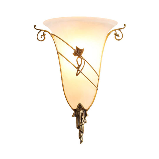 Traditionary White Glass Wall Mounted Brass Bell Sconce: 1-Head Lighting For Living Room