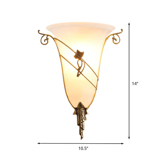 Traditionary White Glass Wall Mounted Brass Bell Sconce: 1-Head Lighting For Living Room