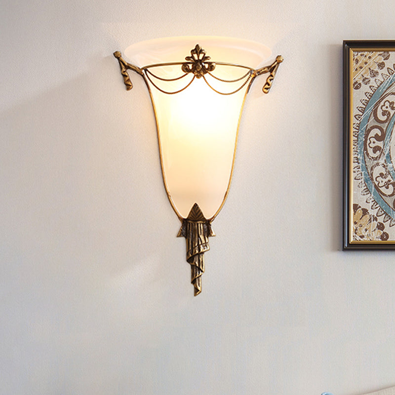 Opal Glass Brass Bell Wall Sconce With 1 Head For Bedside Lighting