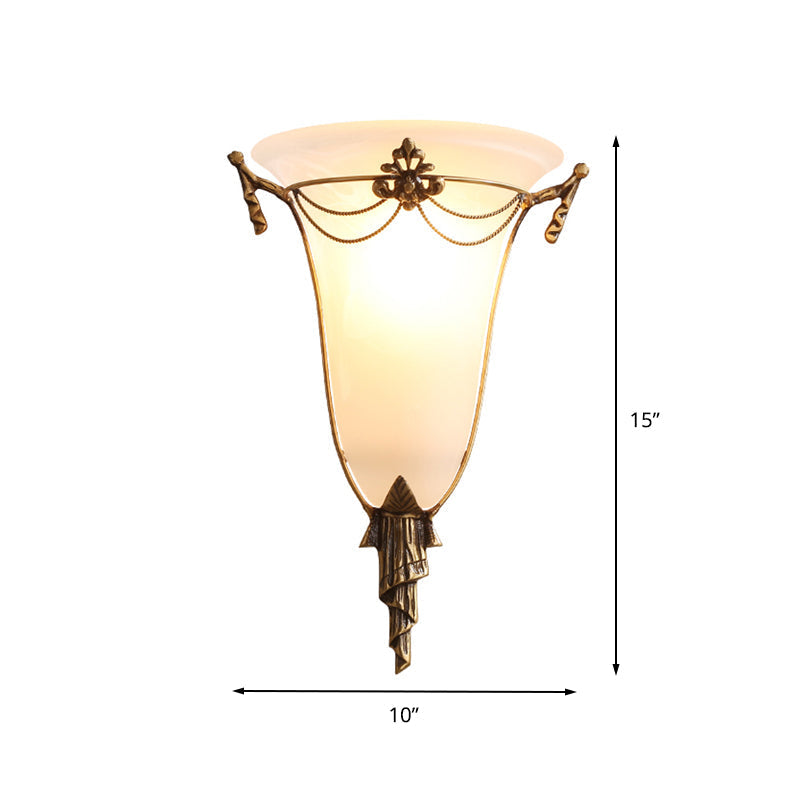 Opal Glass Brass Bell Wall Sconce With 1 Head For Bedside Lighting