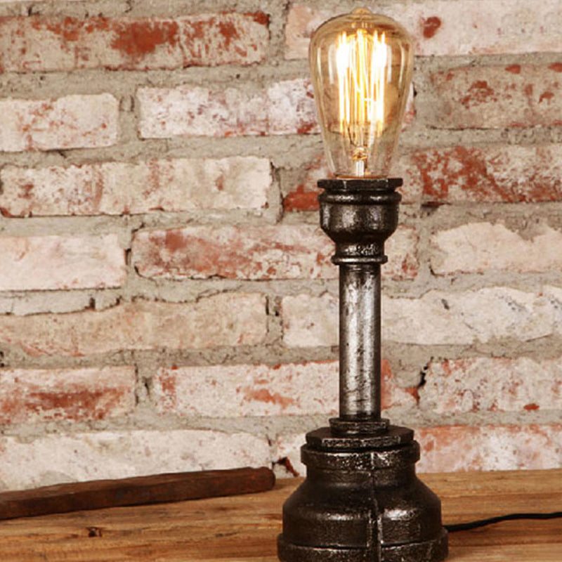 Vintage Water Pipe Style Table Light With Metallic Stand - Black Finish