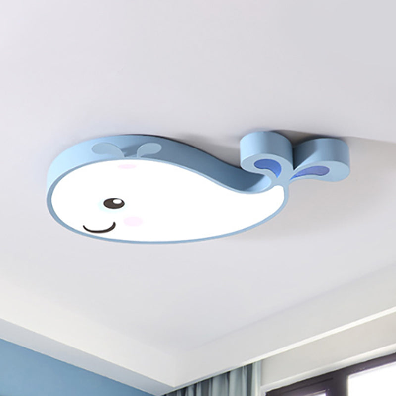 Cartoon Dolphin Kindergarten Ceiling Light Fixture - Acrylic Blue