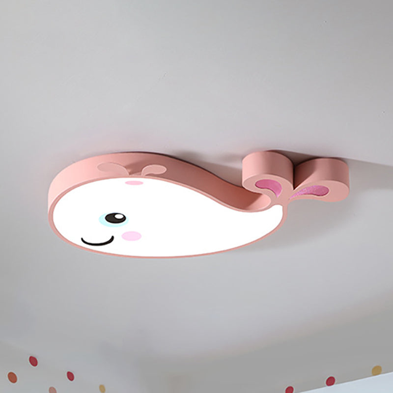 Cartoon Dolphin Kindergarten Ceiling Light Fixture - Acrylic Pink