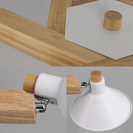 Modern Nordic Chandelier - Rotatable Wood Ceiling Light With 6 Lights In White For Living Room