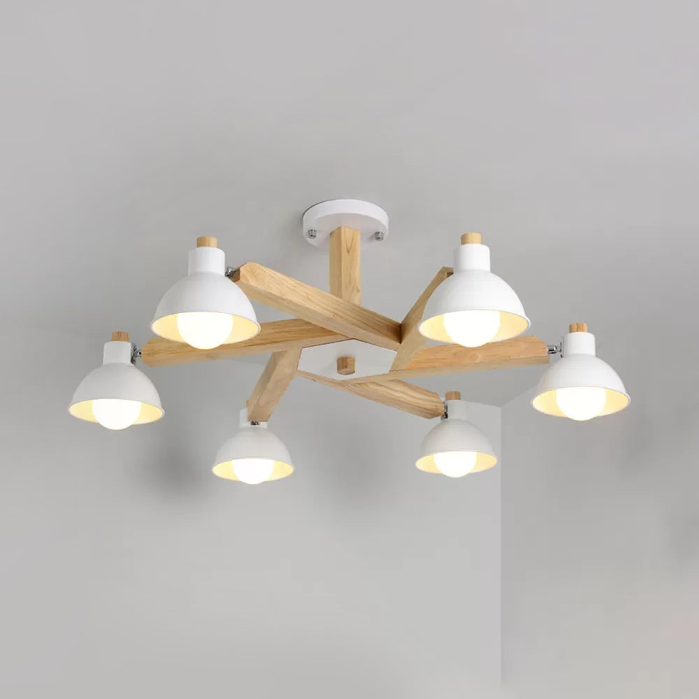 Modern Nordic Chandelier - Rotatable Wood Ceiling Light With 6 Lights In White For Living Room /