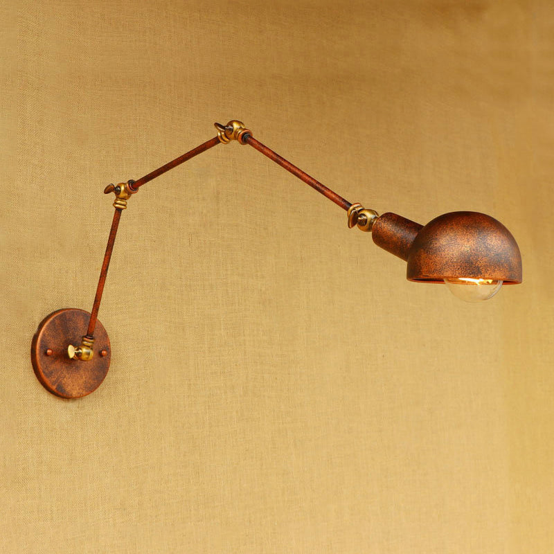 Antique Style Metal Wall Lamp Fixture - Adjustable Sconce Light In Rust With Domed Design 4/6.5