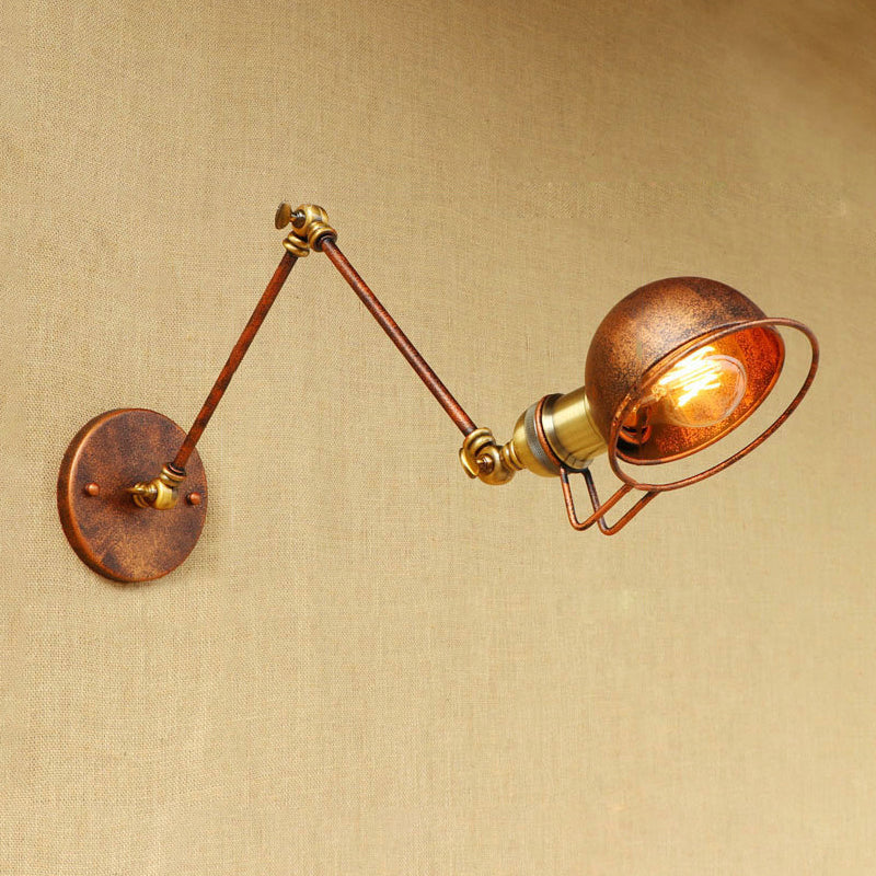 Vintage Industrial Bowl Wall Lamp With Swing Arm - 1-Light Iron Sconce Light Fixture In Black/Brass