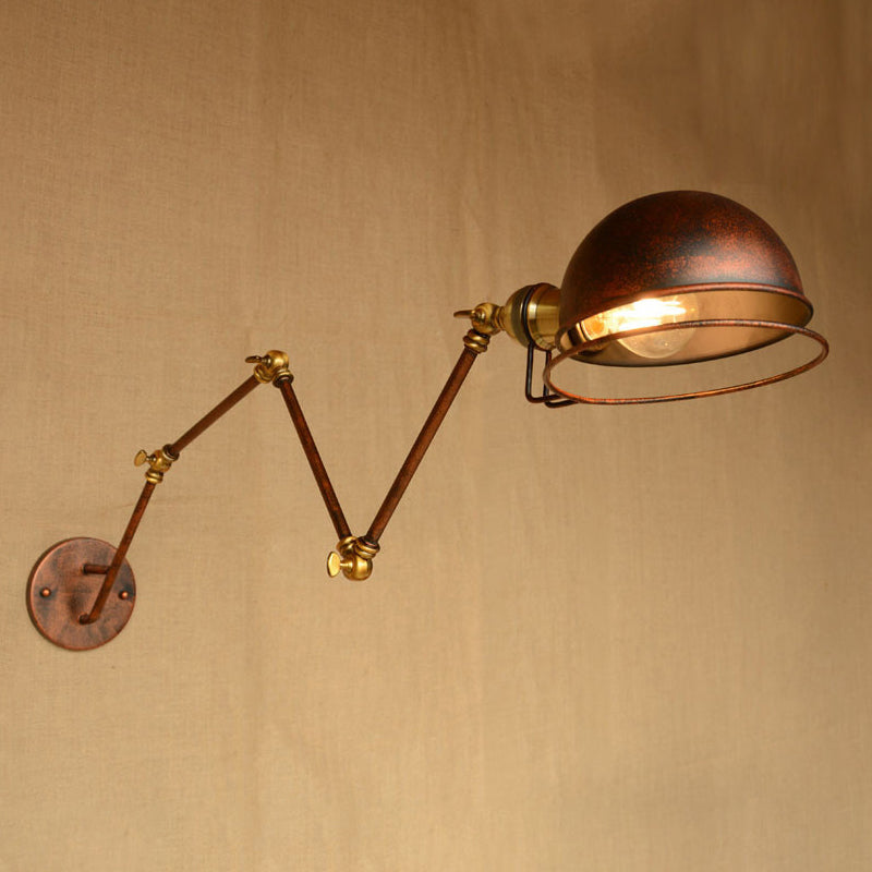 Vintage Industrial Bowl Wall Lamp With Swing Arm - 1-Light Iron Sconce Light Fixture In Black/Brass