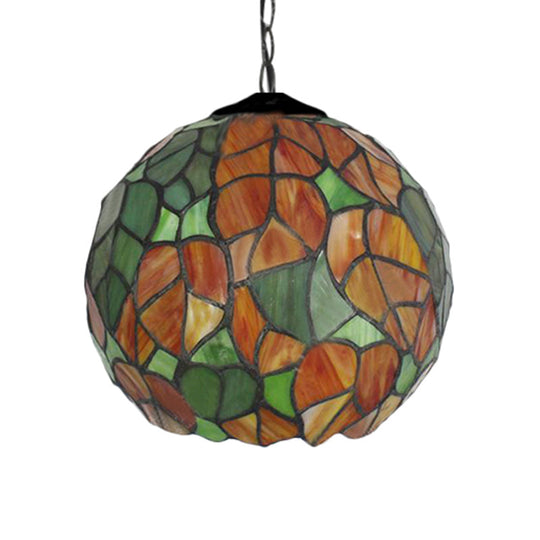 Antique Bronze Tiffany-Style Stained Glass Pendant Light - Global 1 Head Ceiling Hanging 10/12 Wide