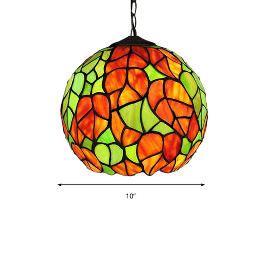 Antique Bronze Tiffany-Style Stained Glass Pendant Light - Global 1 Head Ceiling Hanging 10/12 Wide