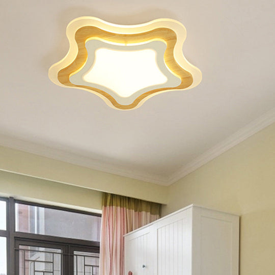 Kids Room LED Flush Mount with Creative Acrylic Light and Nautical Theme in Wood Finish - Flush Ceiling Light