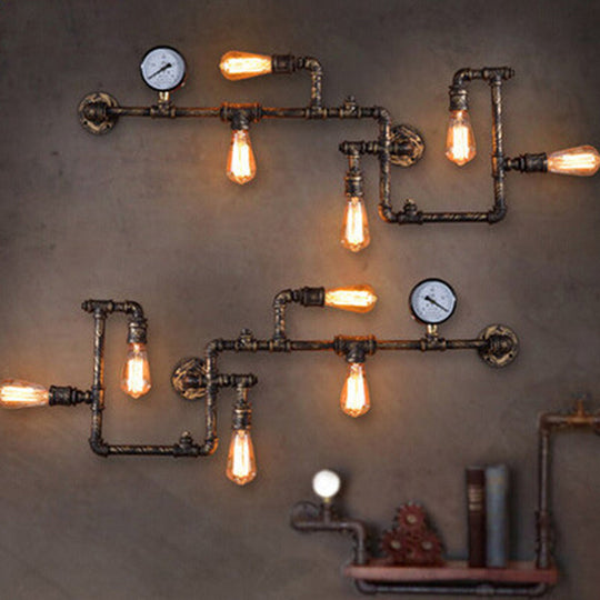 Steampunk Style Piping Wall Lamp With 5 Bulbs For Restaurants