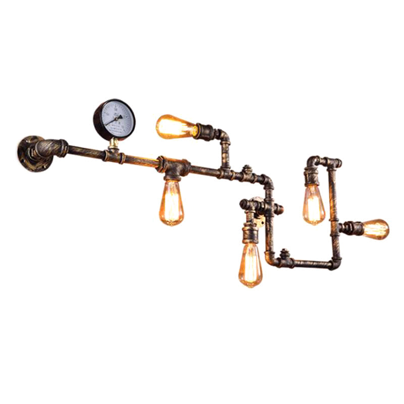 Steampunk Style Piping Wall Lamp With 5 Bulbs For Restaurants