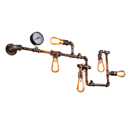 Steampunk Style Piping Wall Lamp With 5 Bulbs For Restaurants