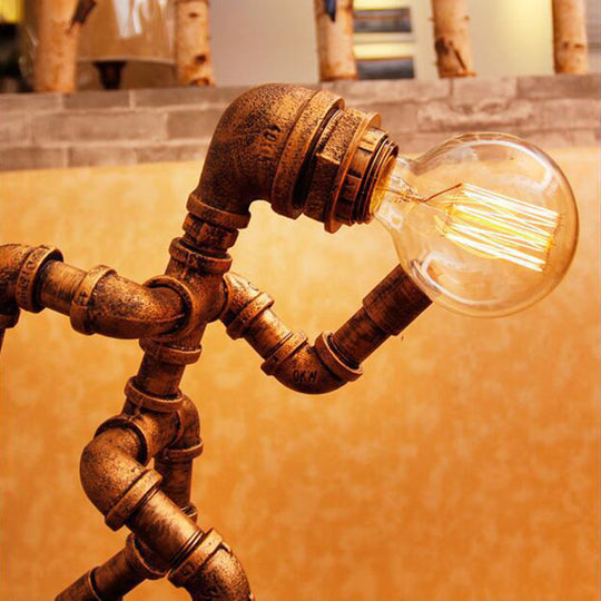 Steampunk-Inspired Bronze Table Lamp - Iron Runner Head Nightstand Light For Bedroom