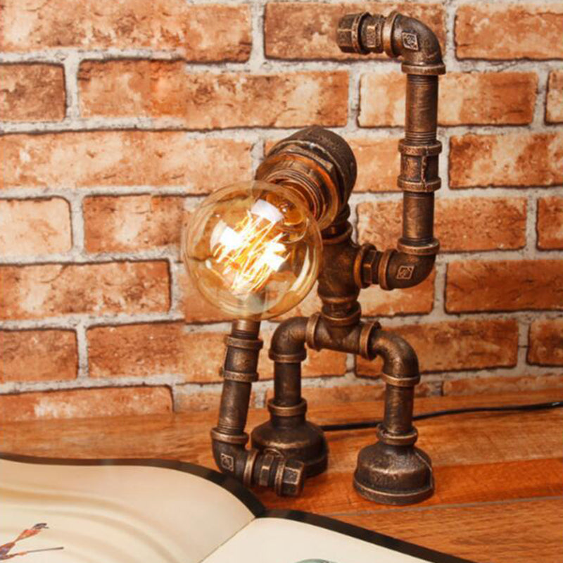 Industrial Robot Table Lamp - Bronze Iron Night Light For Bedroom