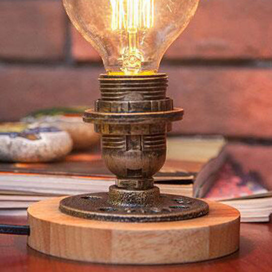 Bronze Industrial Style Bedside Table Lamp - Exposed Bulb Metal Night Light