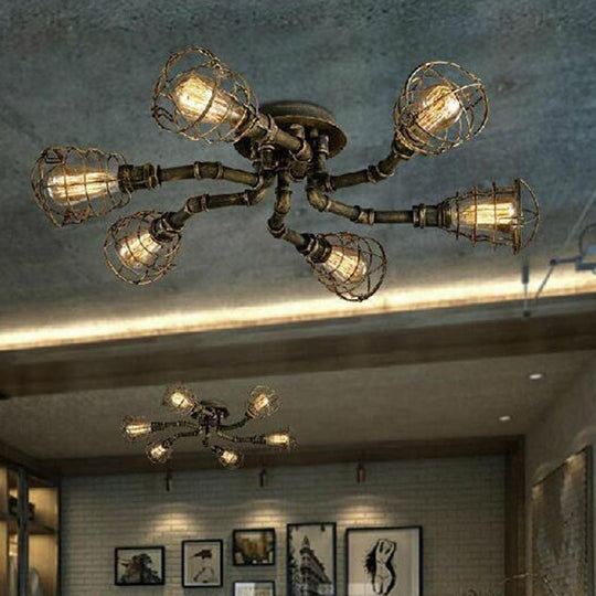 Black Industrial Cage Ceiling Light for Entryways - Semi Flush Mount