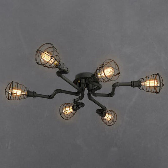 Black Industrial Cage Ceiling Light for Entryways - Semi Flush Mount