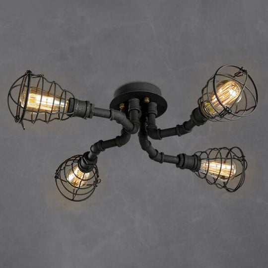 Black Industrial Cage Ceiling Light for Entryways - Semi Flush Mount