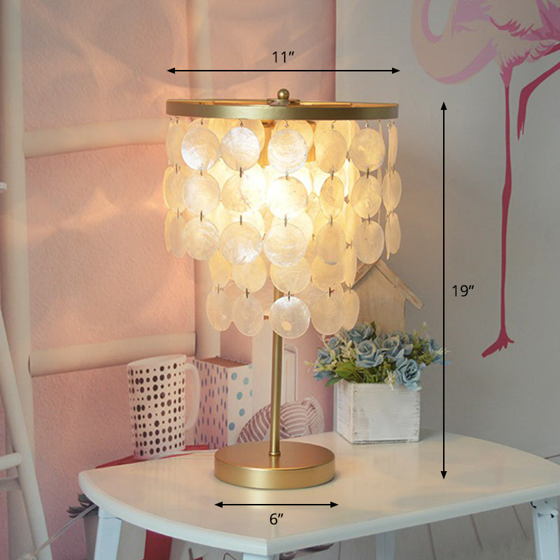 Coastal Style 2-Layer Shell Table Lamp 2-Bulb Night Light For Girls Bedroom In Gold