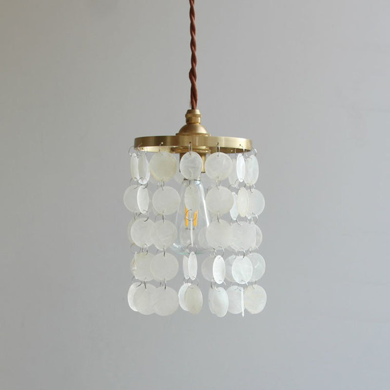 Coastal Brass Pendant Light Fixture With Shell Decor- 1-Light Metal Hanging For Dining Room