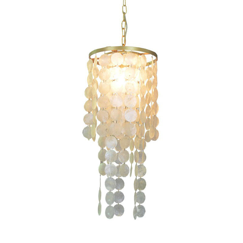 Boho Chic Shell Discs Pendant Light- Gold 1-Bulb Suspension For Dining Room