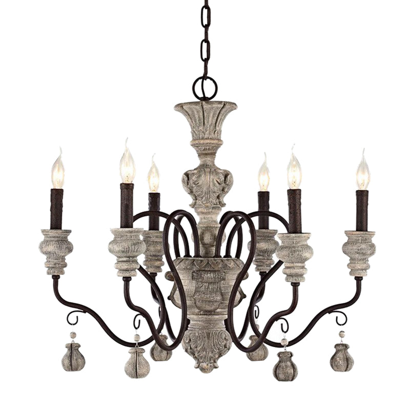 French Country Resin Candlestick Chandelier - Elegant Hanging Lamp For Dining Room In Black-Grey