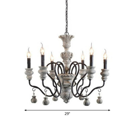 French Country Resin Candlestick Chandelier - Elegant Hanging Lamp For Dining Room In Black-Grey 6 /