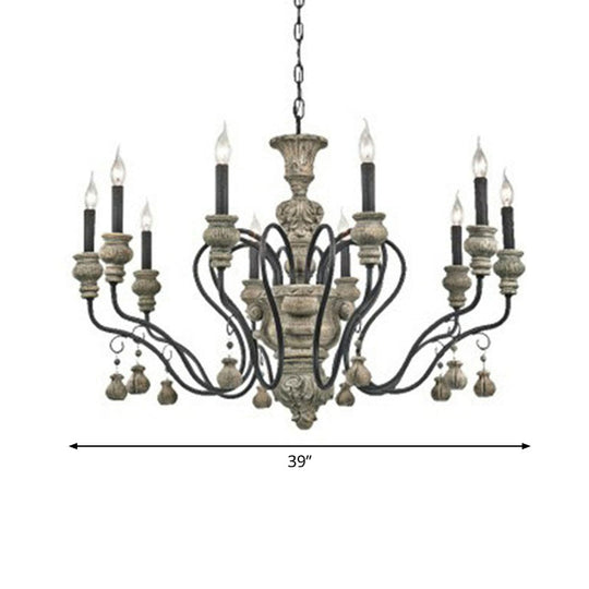 French Country Resin Candlestick Chandelier - Elegant Hanging Lamp For Dining Room In Black-Grey 10