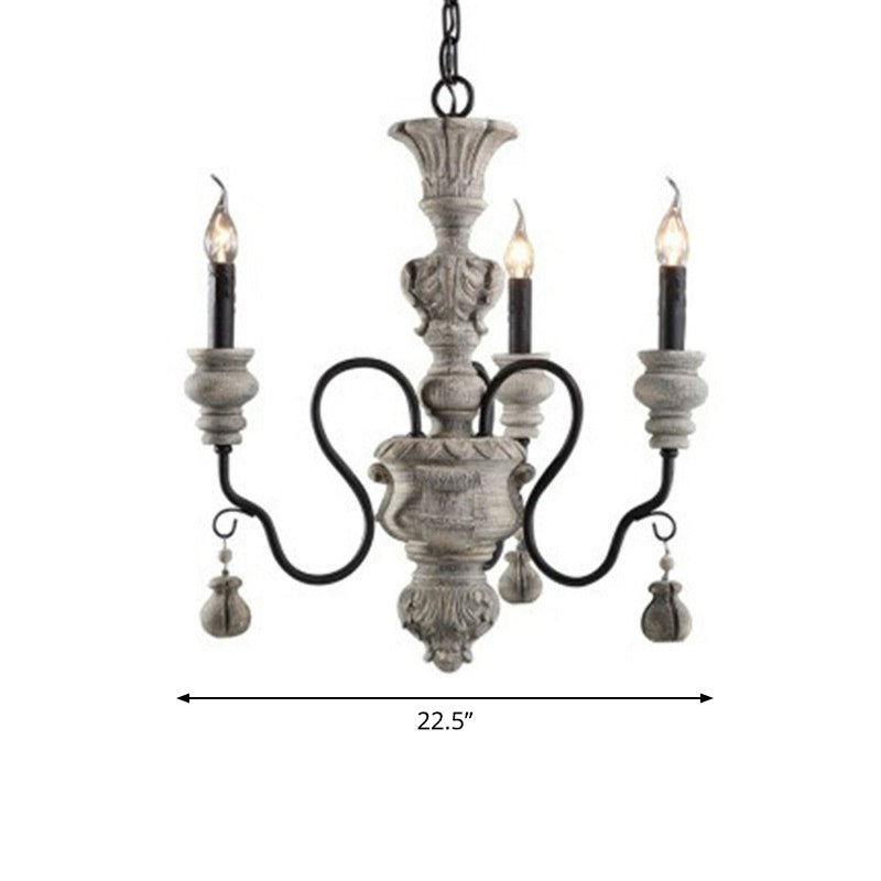 French Country Resin Candlestick Chandelier - Elegant Hanging Lamp For Dining Room In Black-Grey 3 /