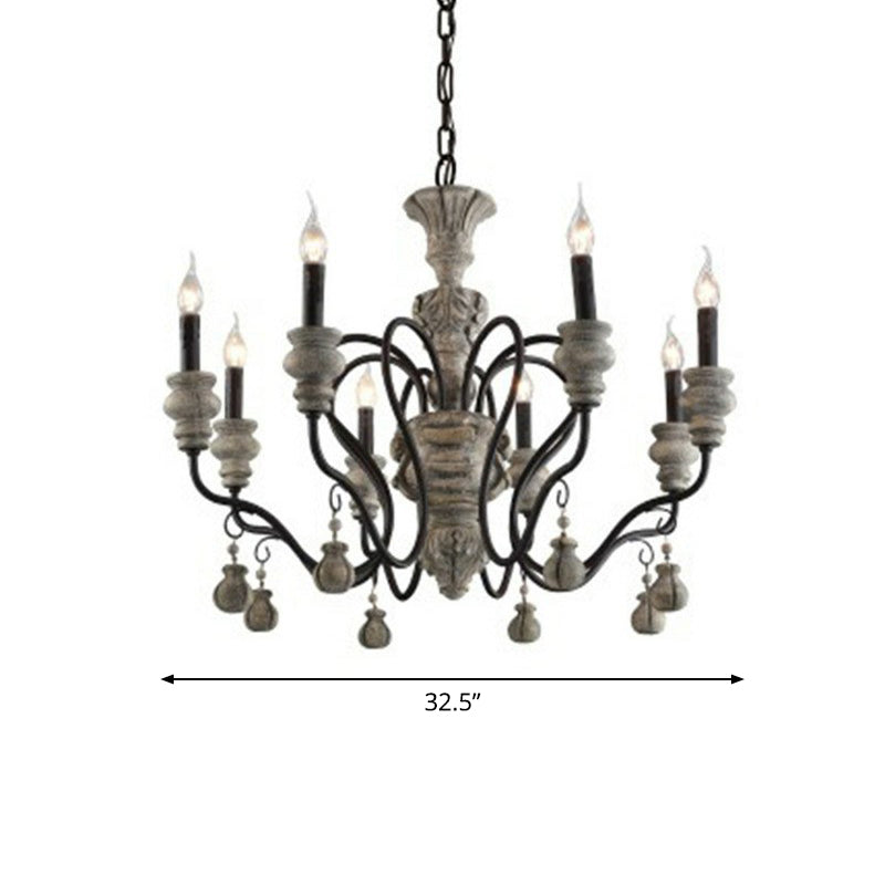 French Country Resin Candlestick Chandelier - Elegant Hanging Lamp For Dining Room In Black-Grey 8 /