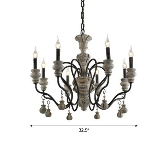 French Country Resin Candlestick Chandelier - Elegant Hanging Lamp For Dining Room In Black-Grey 8 /