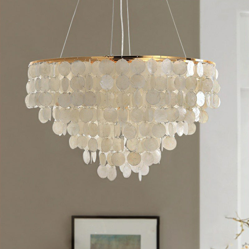 French Country Pendant Lamp With Natural Shell Chandelier In Gold