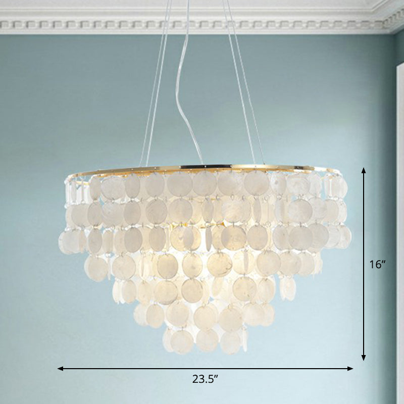 French Country Pendant Lamp With Natural Shell Chandelier In Gold / 23.5