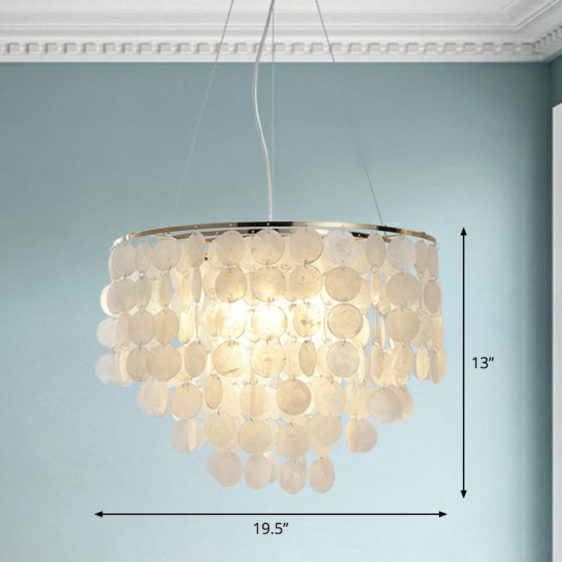 French Country Pendant Lamp With Natural Shell Chandelier In Gold / 19.5