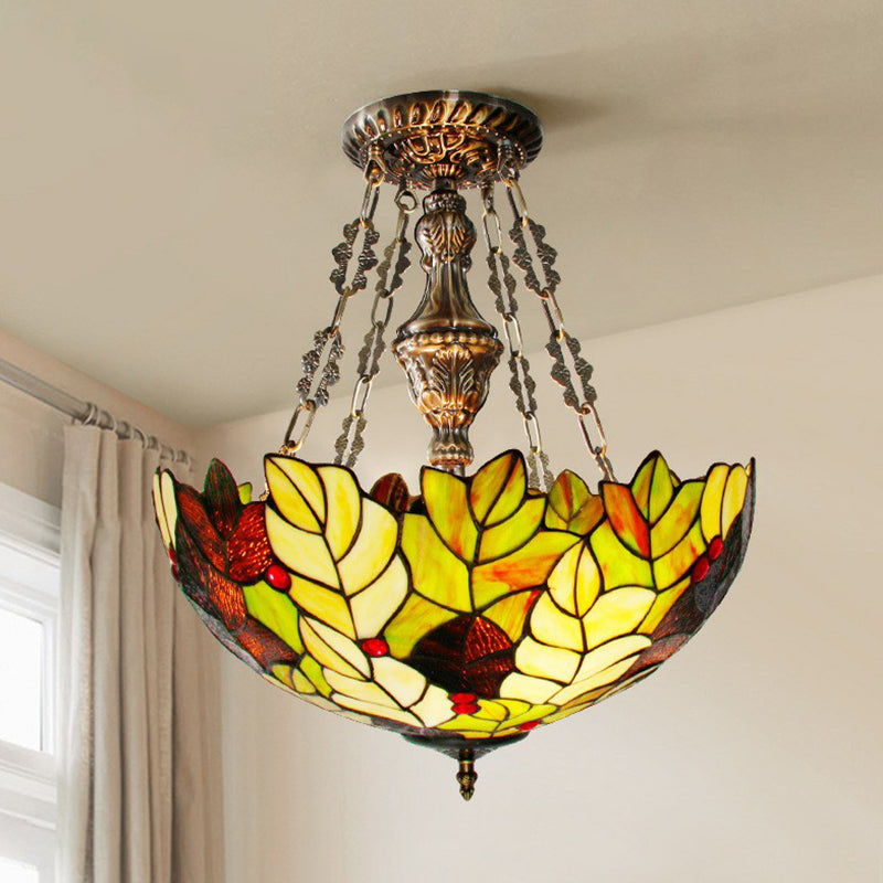 Hand-Crafted Green Glass Chandelier: Foliage Baroque Pendant Light (3-Bulb Fixture)